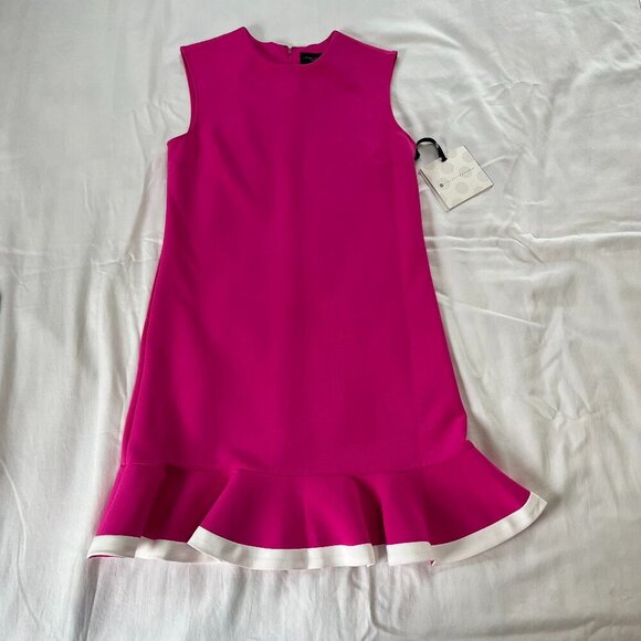 Victoria Beckham Hot Pink White Sleeveless Flare Bottom Dress NWT | Size XS - Picture 1 of 6